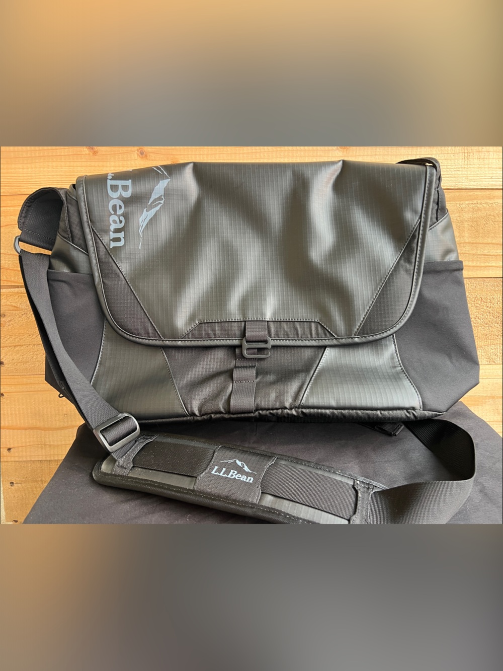 L.L. Bean Black and Gray Men's Messenger Bag with Shoulder Pad